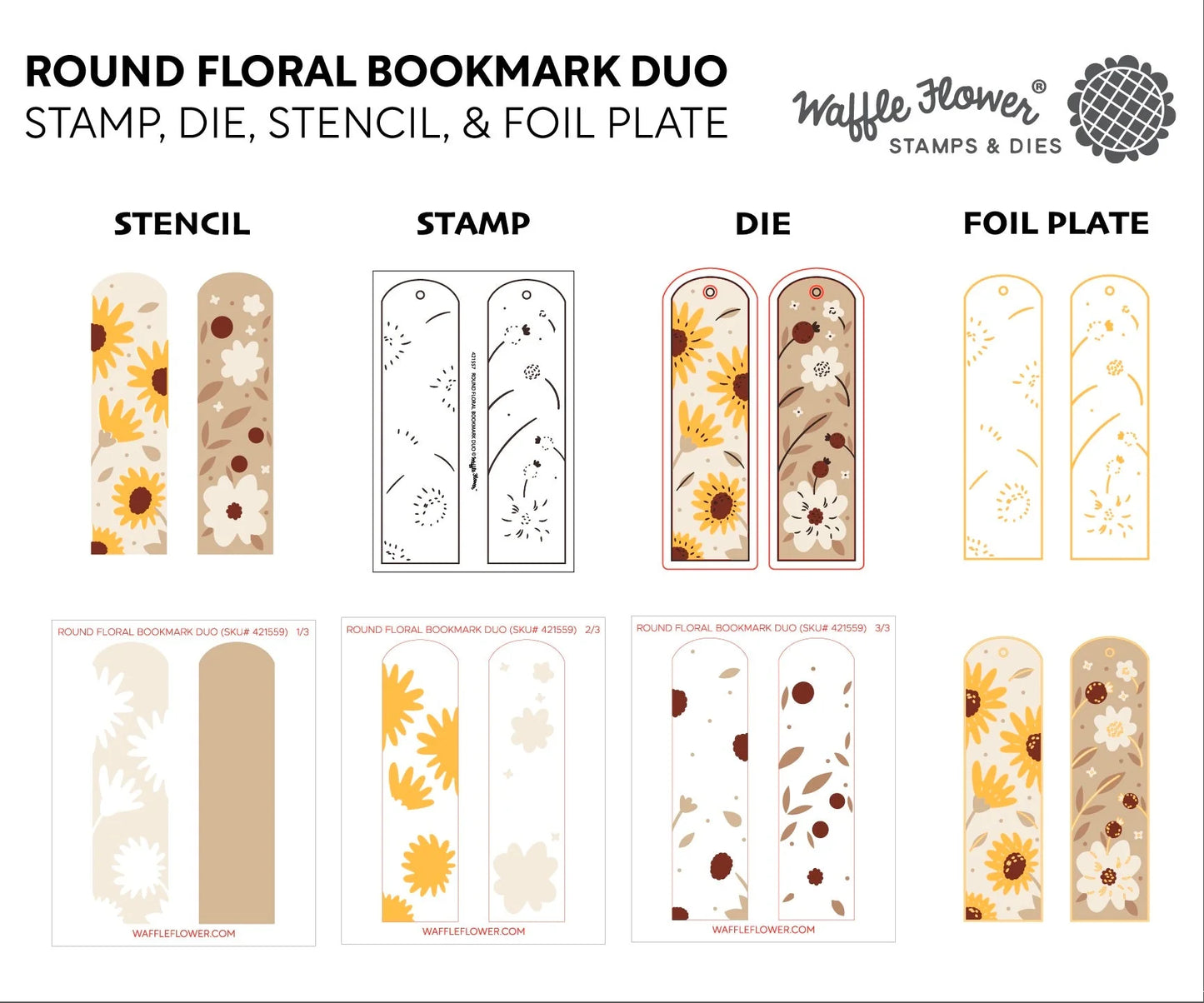 Waffle Flower Round Floral Bookmark Duo Stamp Set