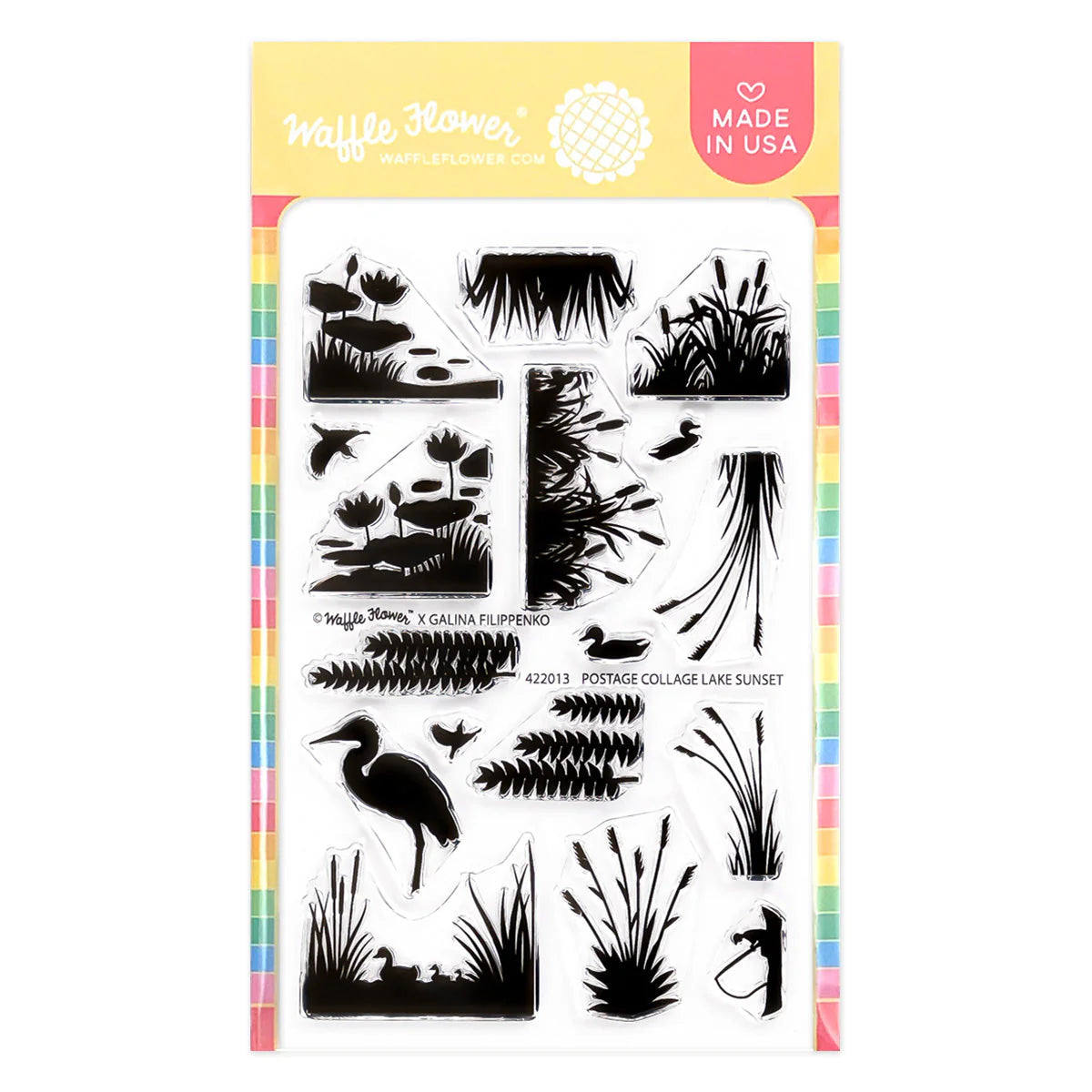 Waffle Flower Postage Collage Lake Sunset Stamp Set