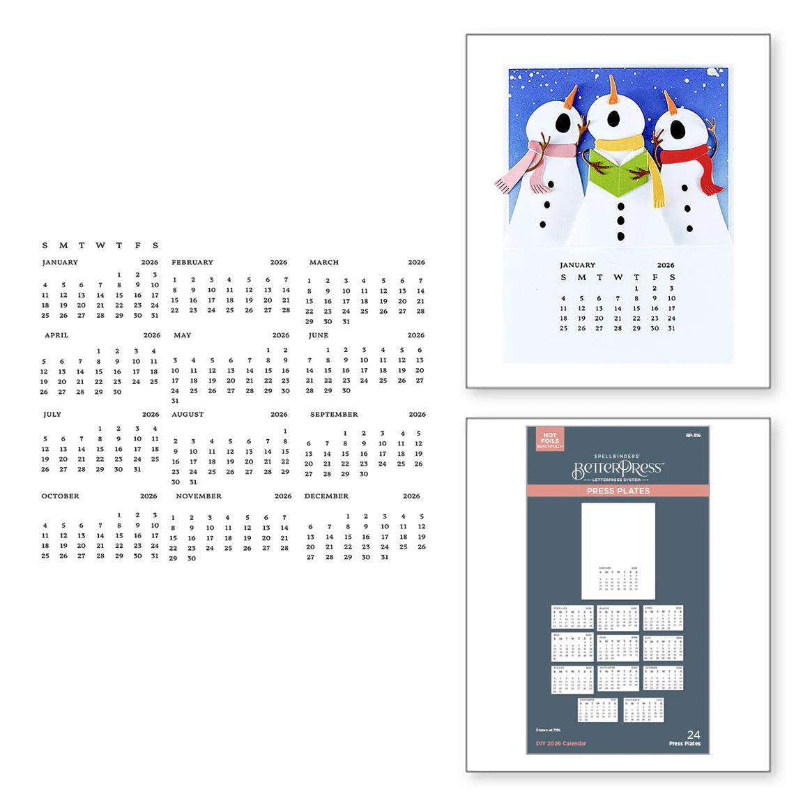 Spellbinders DIY 2026 Calendar BetterPress Plates
