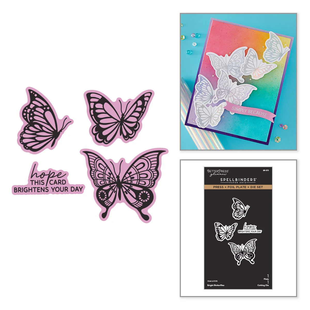Spellbinders Bright Butterflies Press/Foil Plate/Die Set