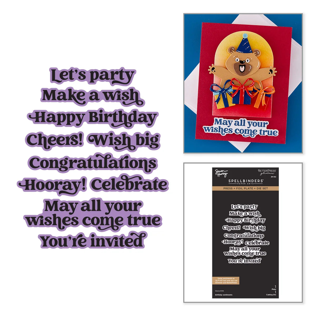 Spellbinders birthday sentiments Press/Foil Plate/Die Set by Simon Hurley