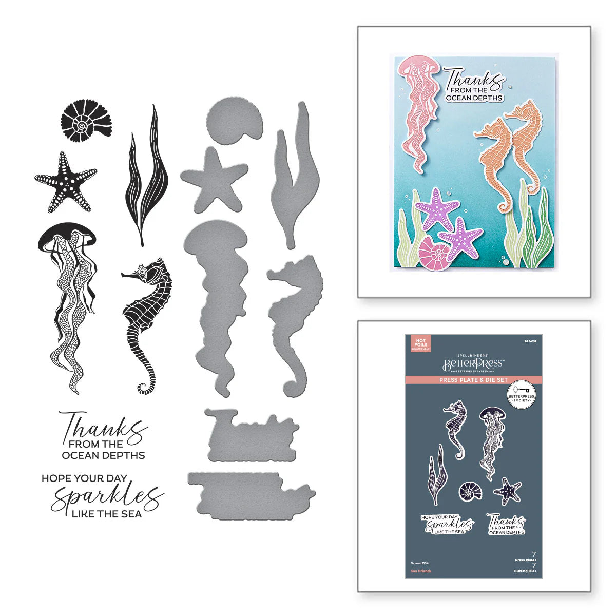 BetterPress Society June 2025 - Sea Friends Press Plates and Die Set