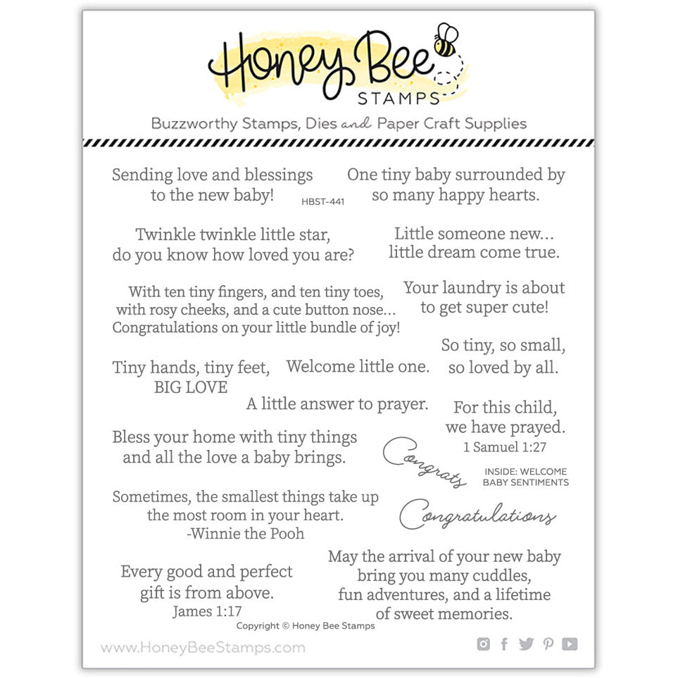 Honey Bee Stamps Inside: Welcome Baby Sentiments 6 x 6 Stamp Set