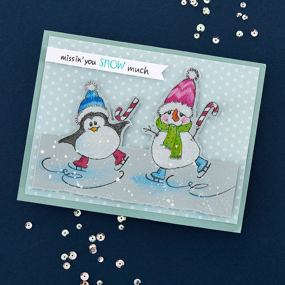 Spellbinders Stampendous FransFormer Snowy Penguins Clear Stamp Set