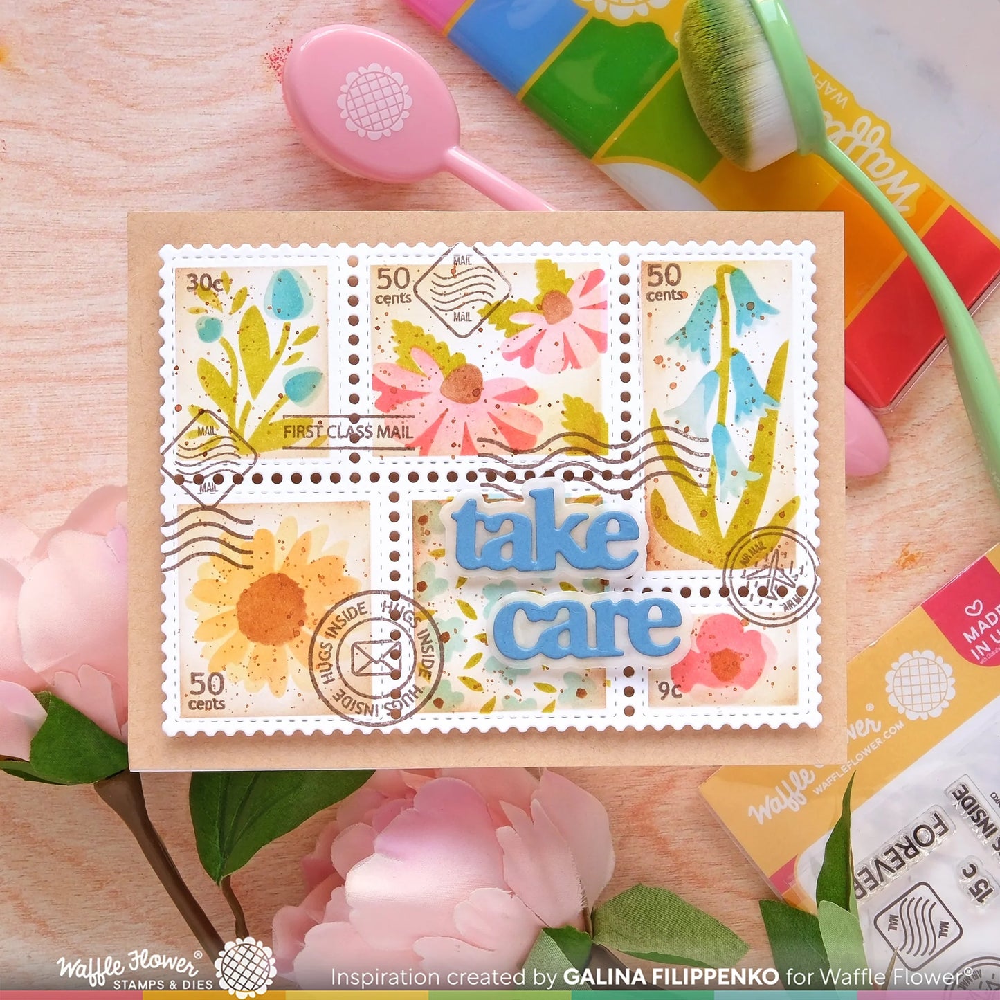 Waffle Flower Postage Collage Wild Flower Stencil
