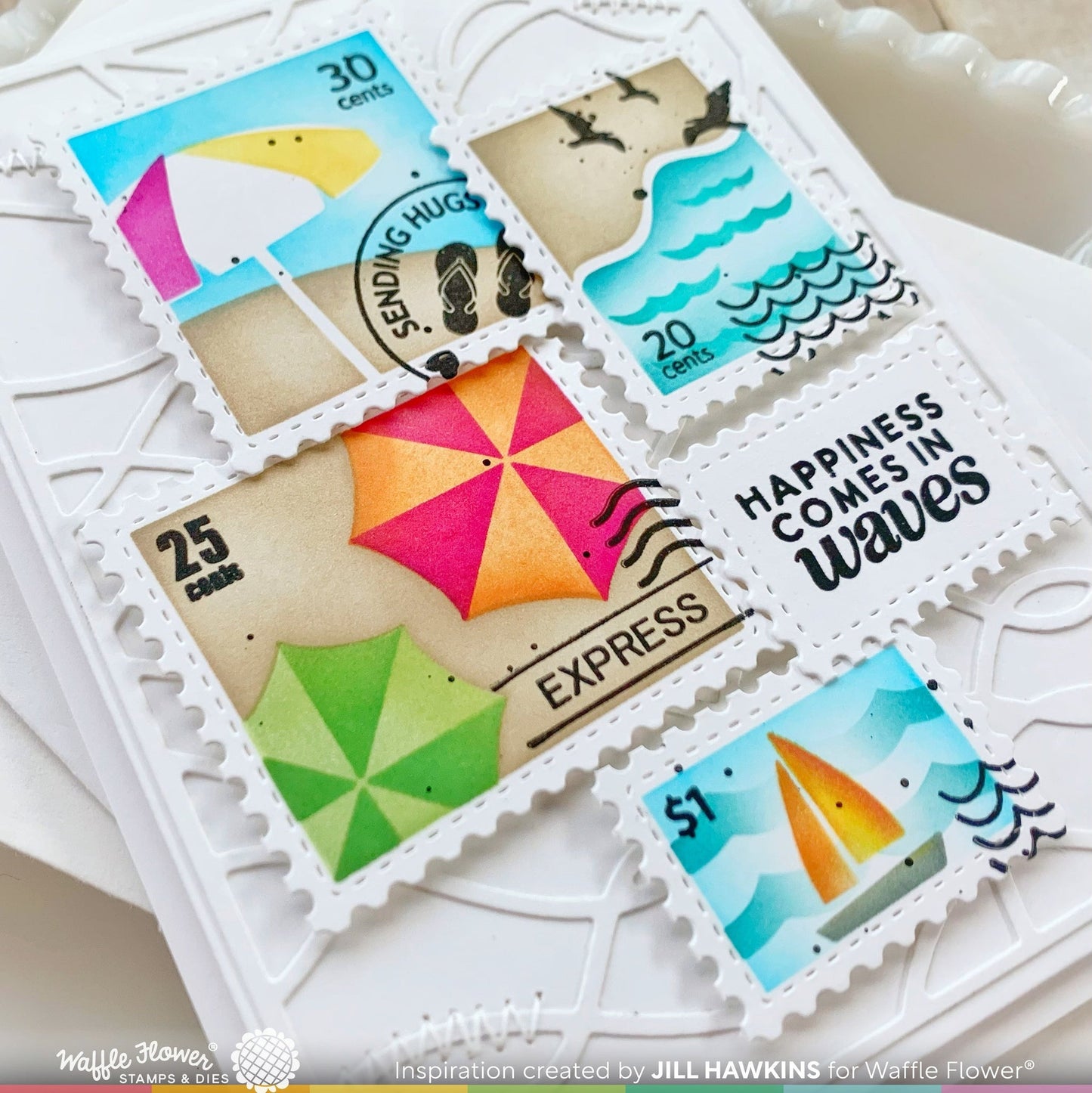 Waffle Flower Postage Collage Beach Days Stencil