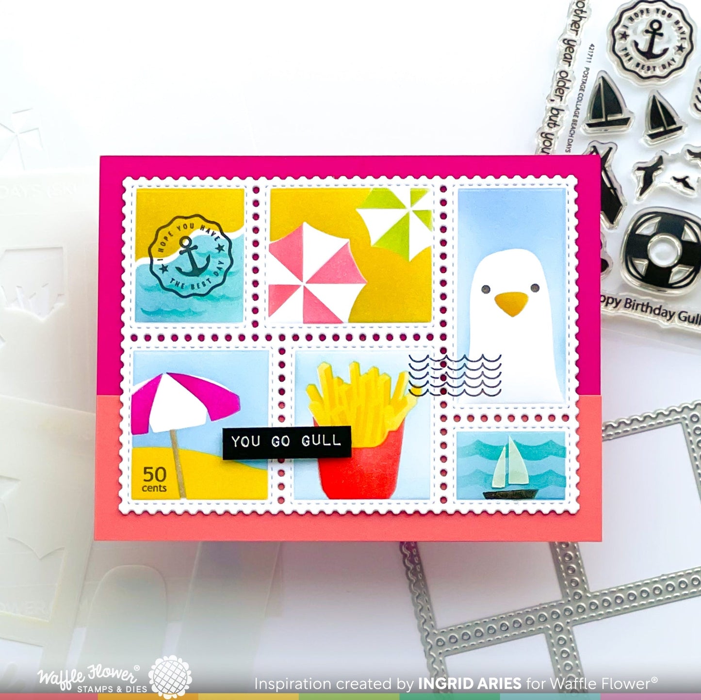 Waffle Flower Postage Collage Beach Days Stamp Set