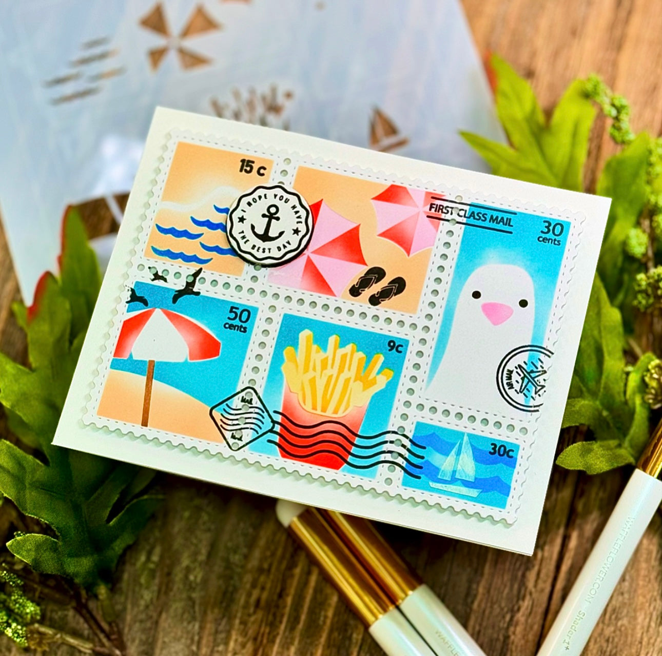 Waffle Flower Postage Collage Beach Days Stencil