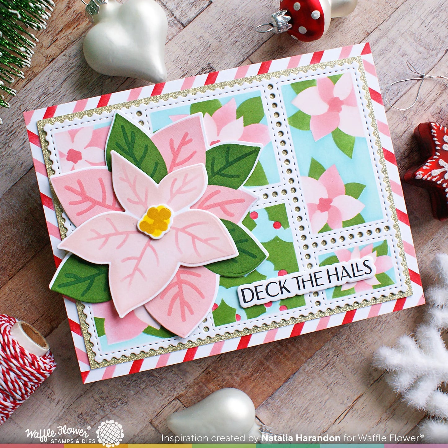 Waffle Flower Postage Collage Poinsettia Stencil Set