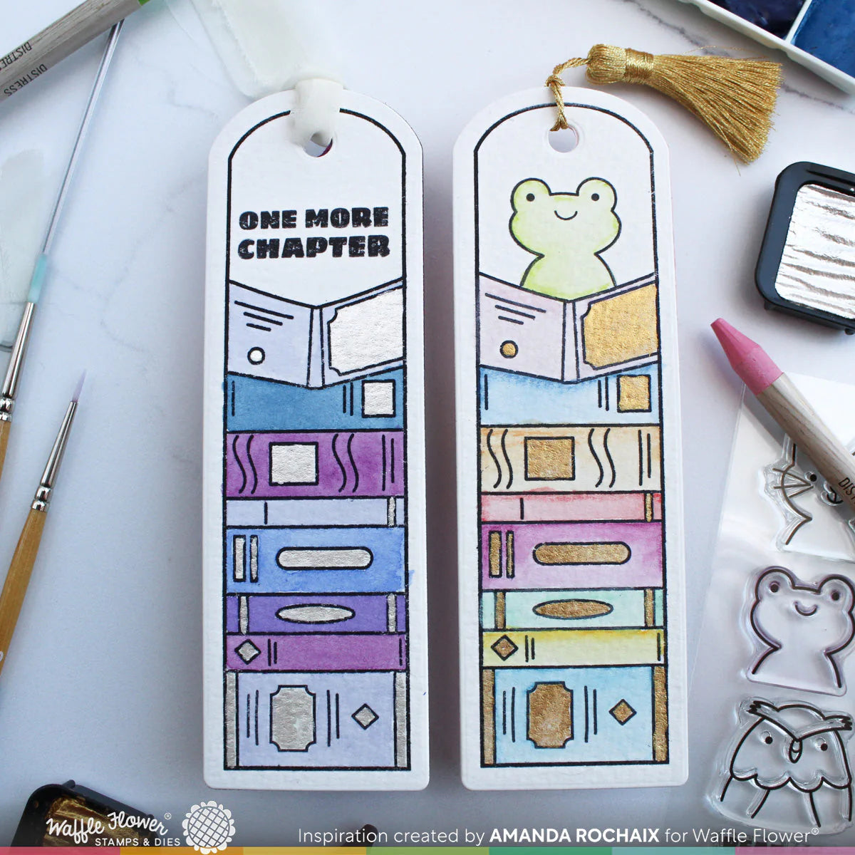 Waffle Flower Round Bookmark Sayings Stamp Set