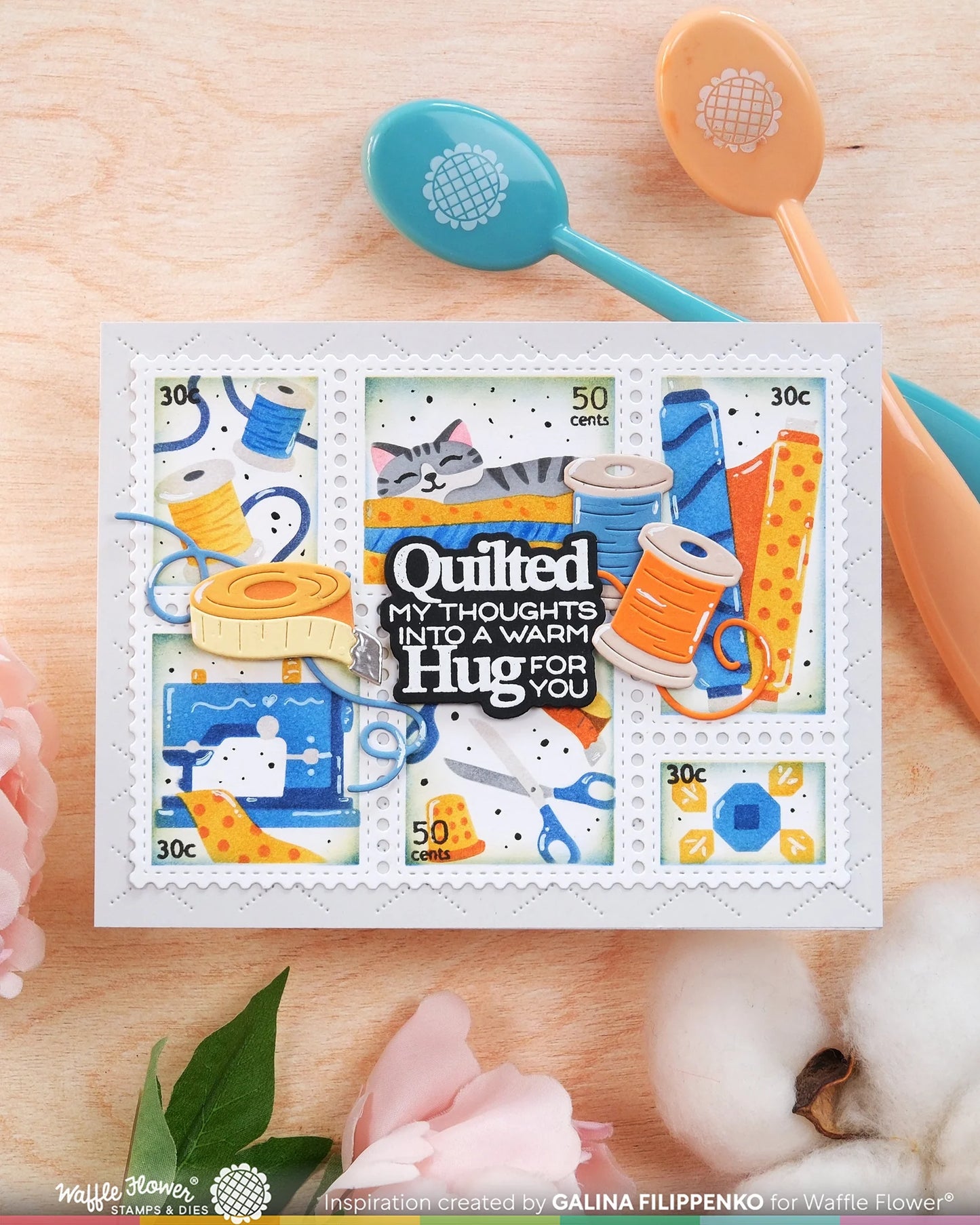Waffle Flower Postage Collage Sew Fun Stencil Set