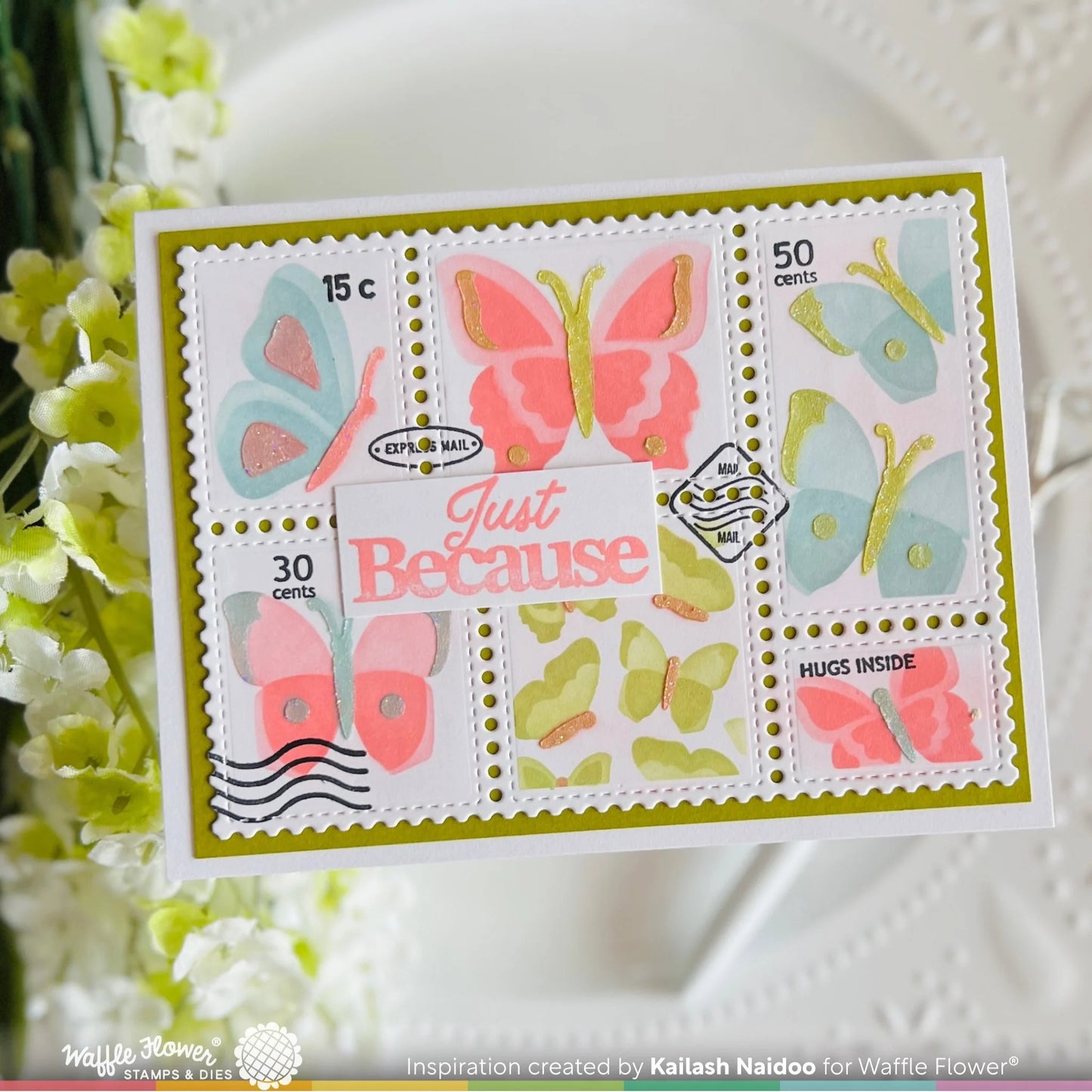 Waffle Flower Postage Collage Butterfly Stencil Set