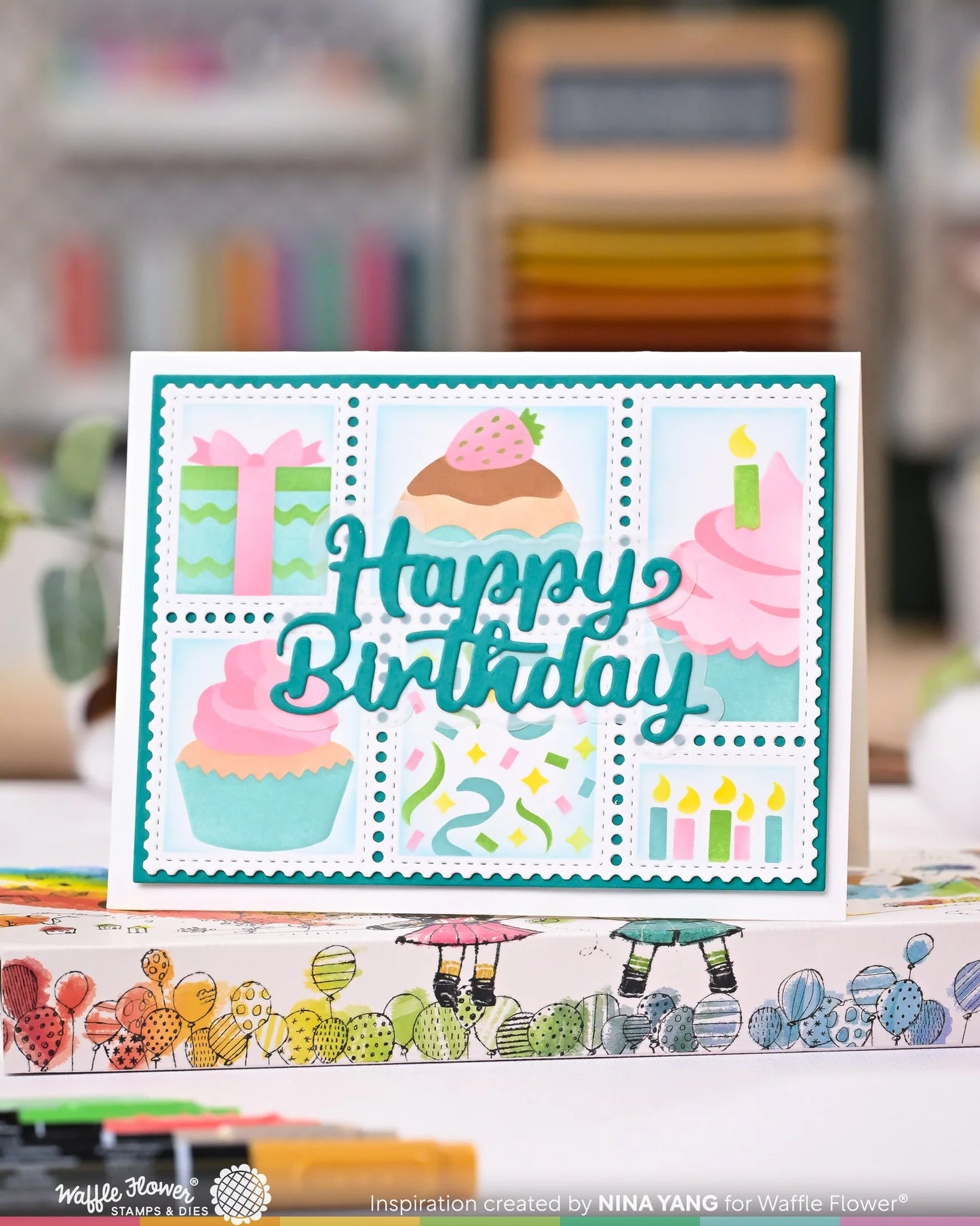 Waffle Flower Happy Birthday Script Word Die