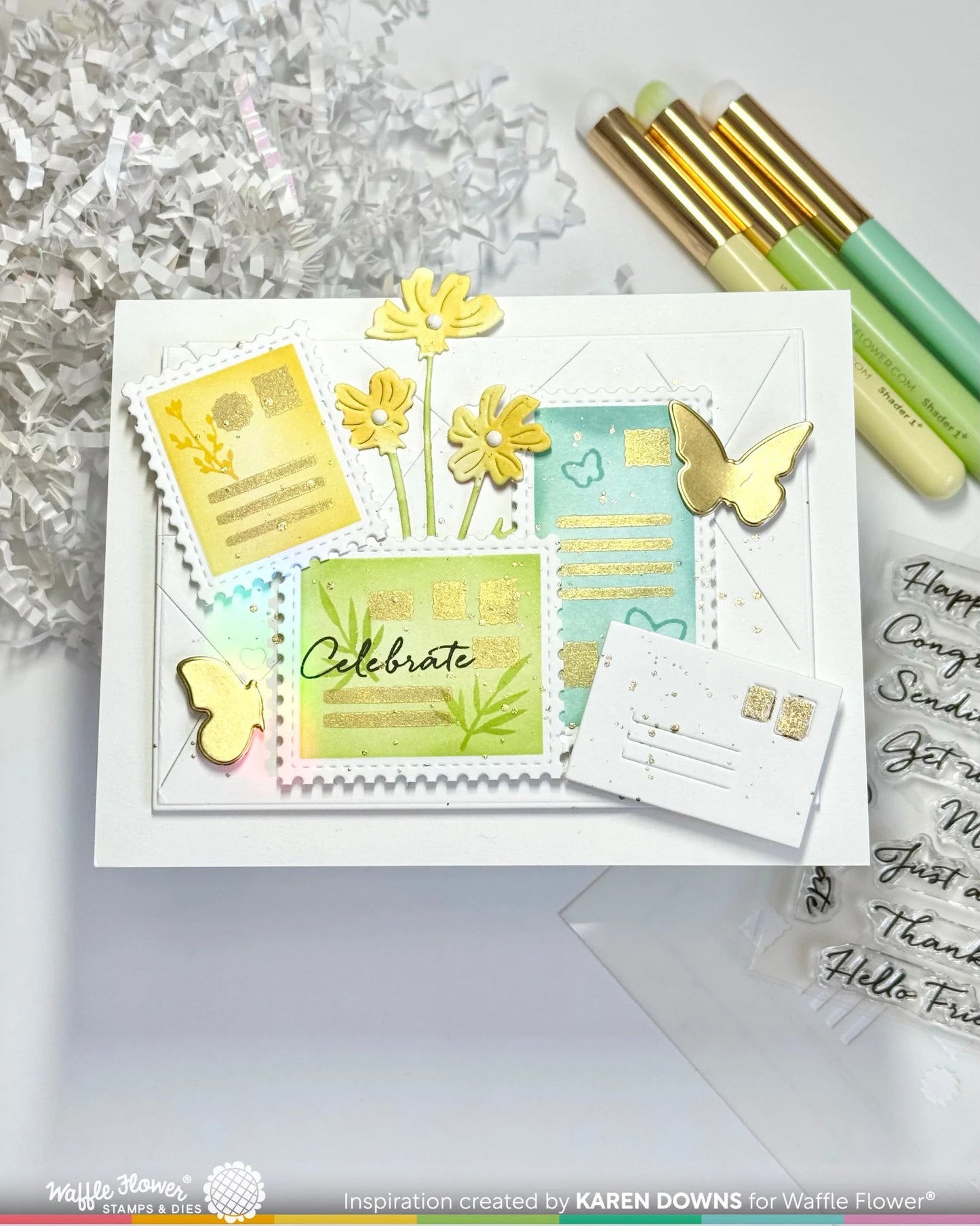 Waffle Flower Postage Collage Addressed Envelope Stencil