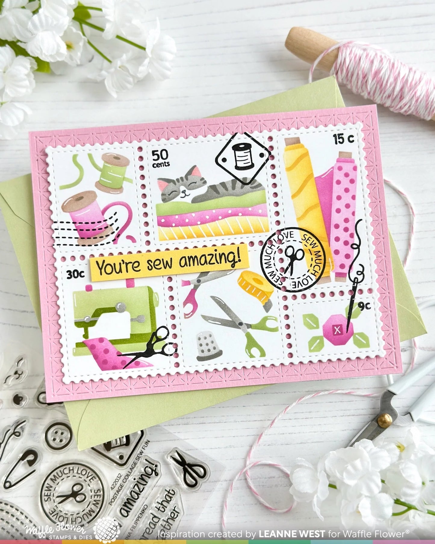 Waffle Flower Postage Collage Sew Fun Stamp Set