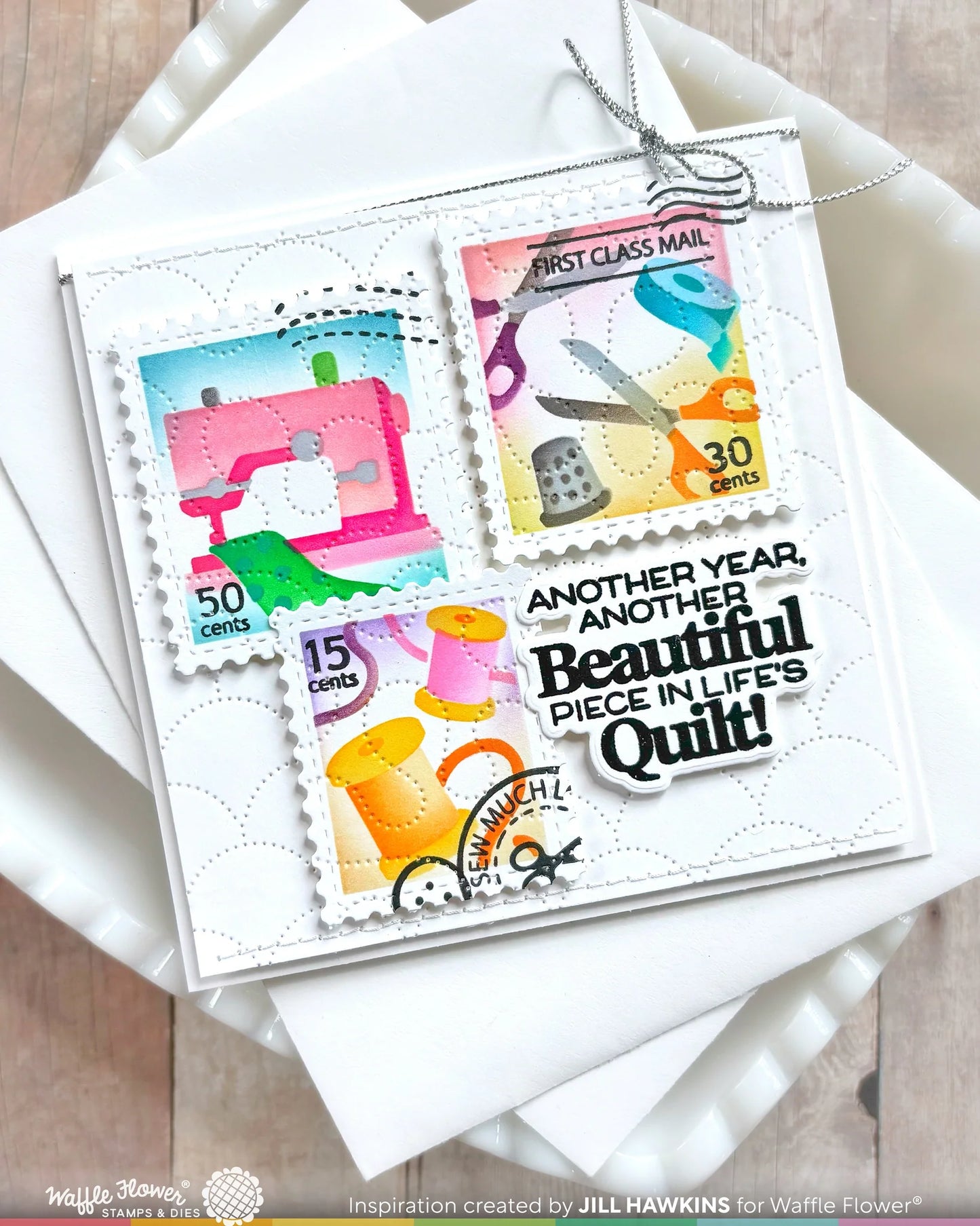 Waffle Flower Postage Collage Sew Fun Stamp Set