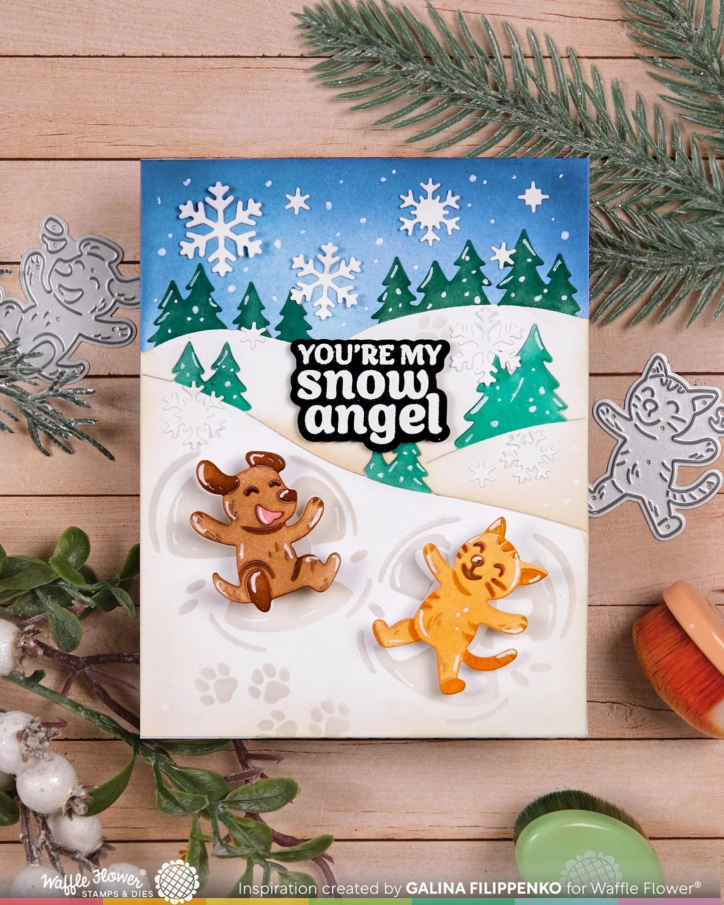 Waffle Flower Snow Angel Sentiments Combo (Stamp and Die set)