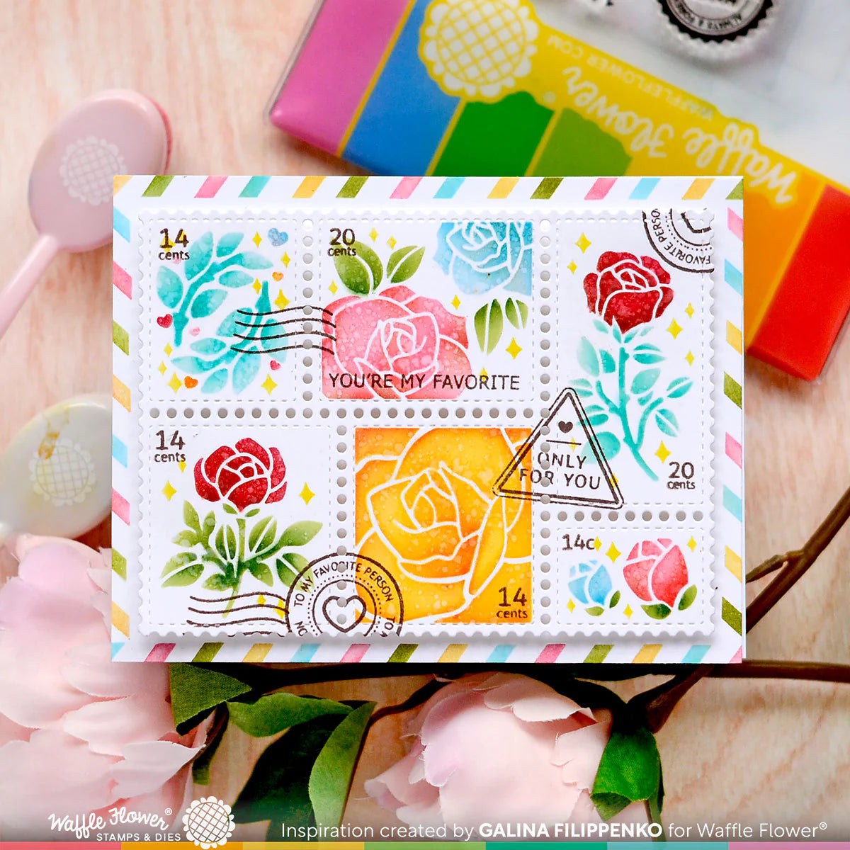 Waffle Flower Postage Collage Rose Stencil