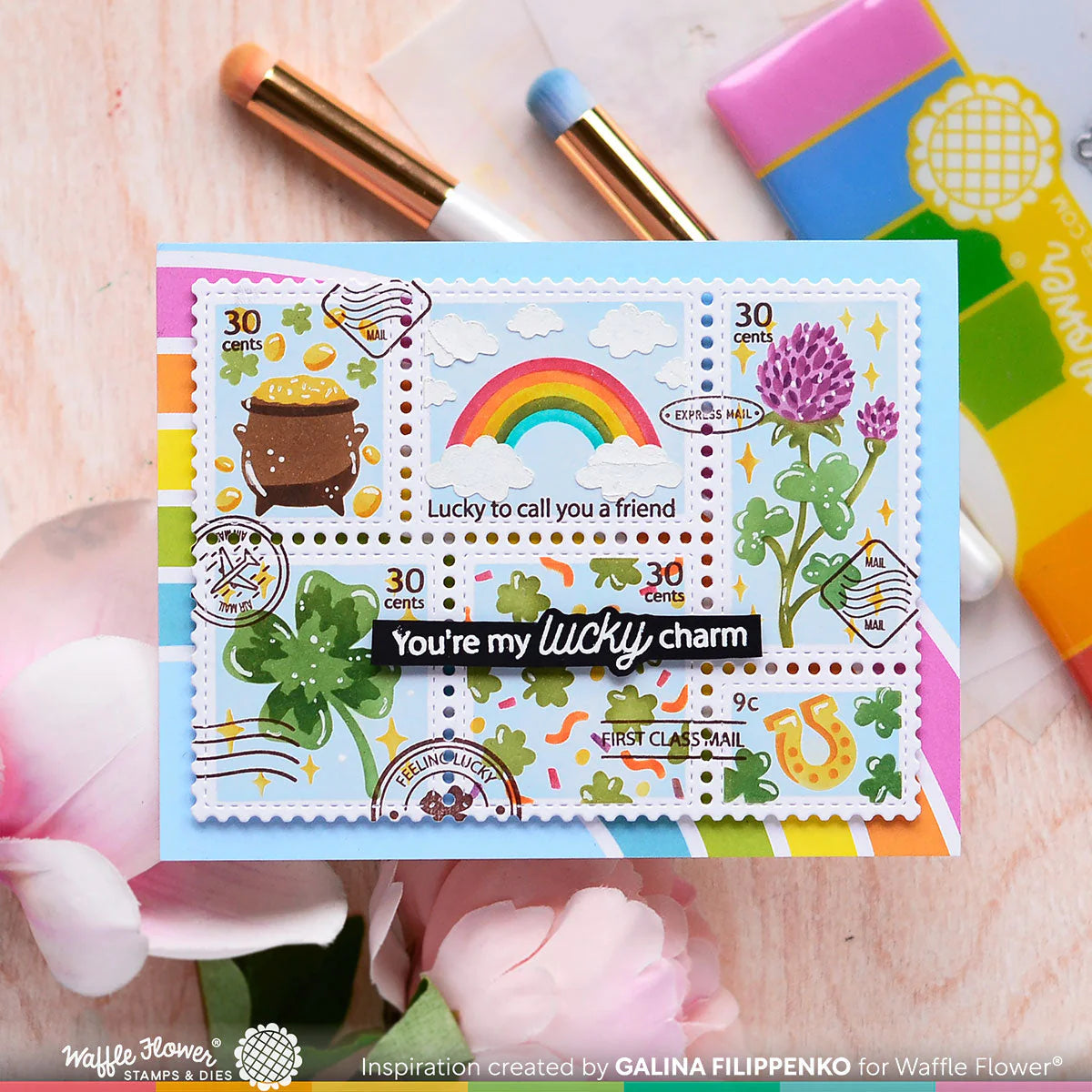 Waffle Flower Postage Collage Lucky Stamp Set