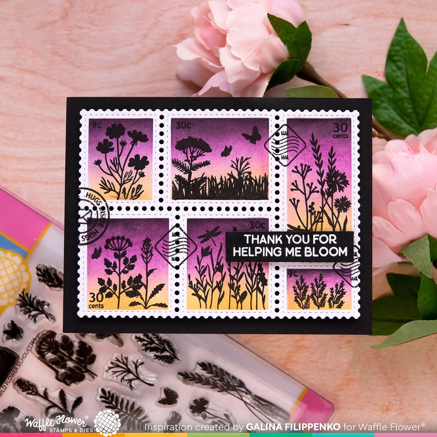 Waffle Flower Postage Collage Wild Flower Silhouettes Stamp Set
