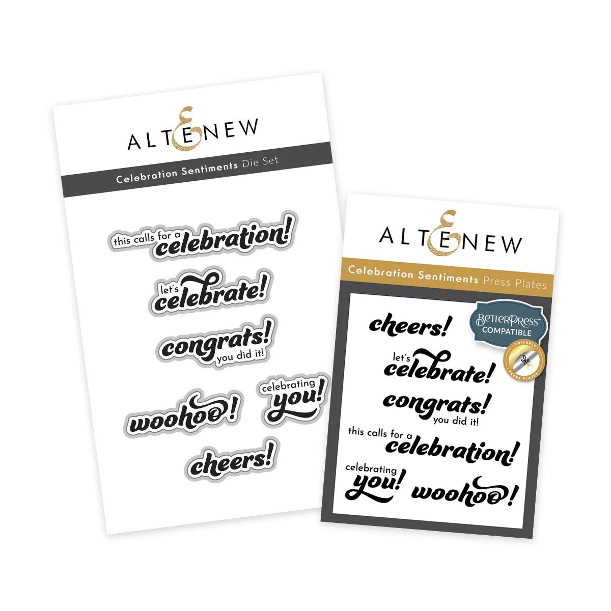 Altenew Celebrations Sentiments Letter Press and Die Bundle (BetterPress Compatible)