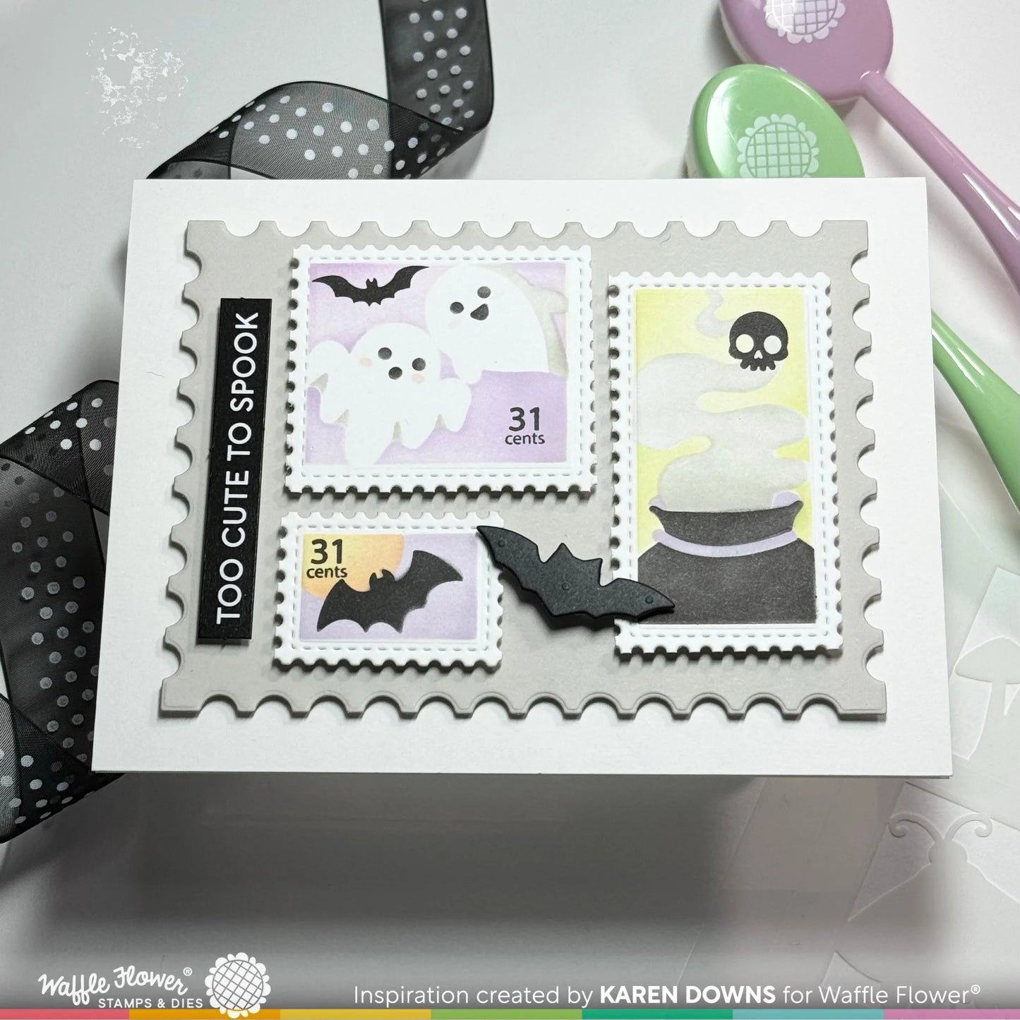 Waffle Flower Postage Collage Spooktacular Stencil