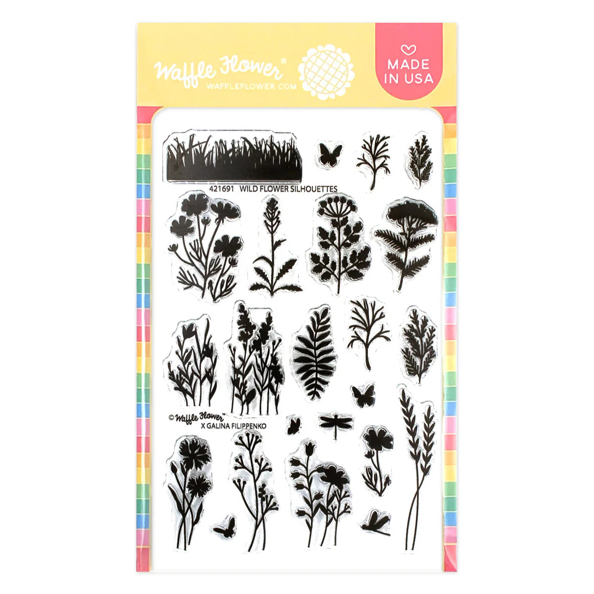 Waffle Flower Postage Collage Wild Flower Silhouettes Stamp Set