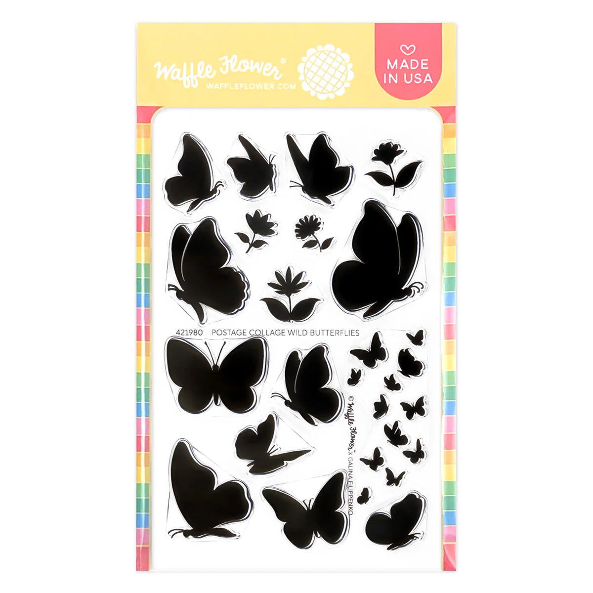 Waffle Flower Postage Collage Wild Butterflies Silhouettes Stamp & Die Set