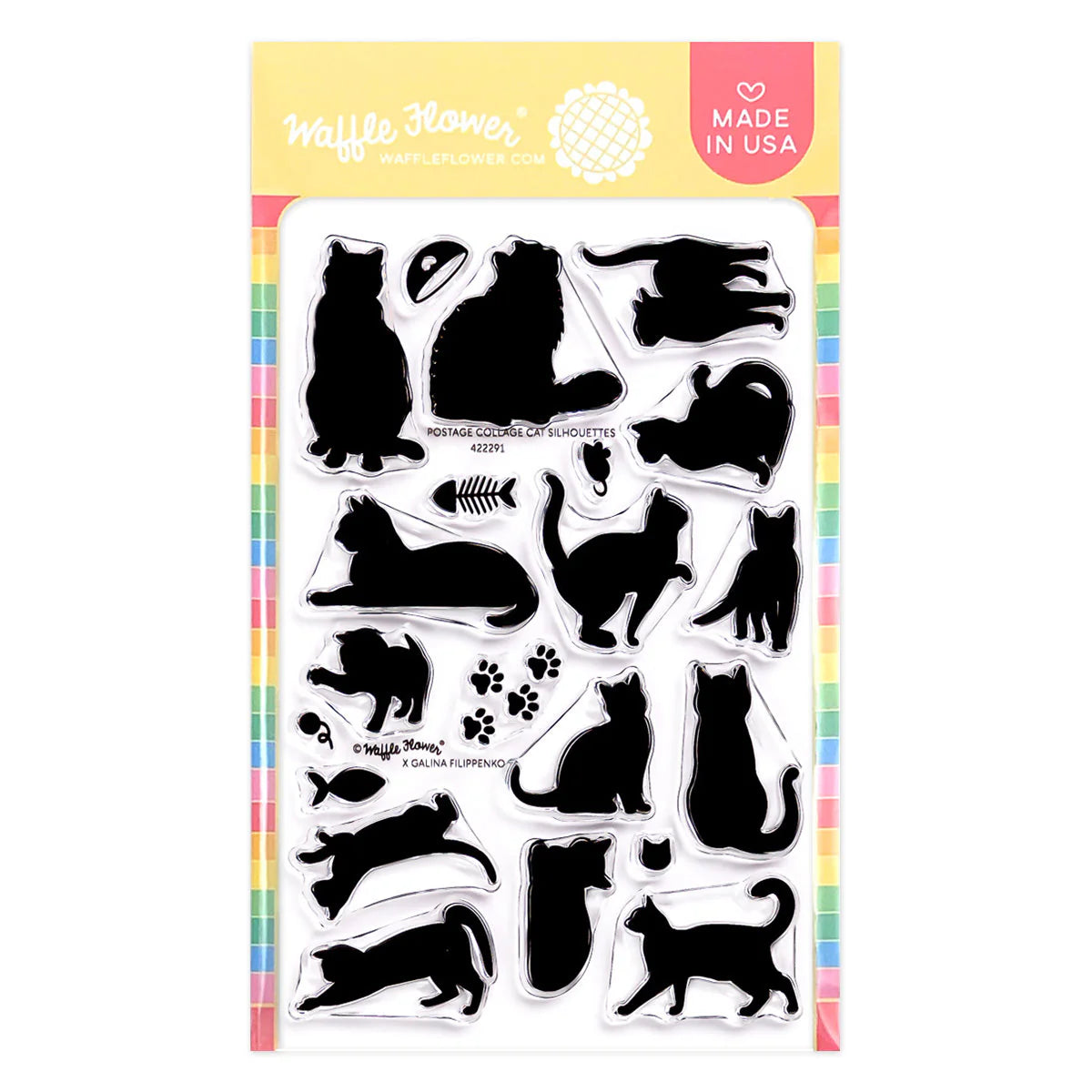 Waffle Flower Postage Collage Cat Silhouette Stamp Set