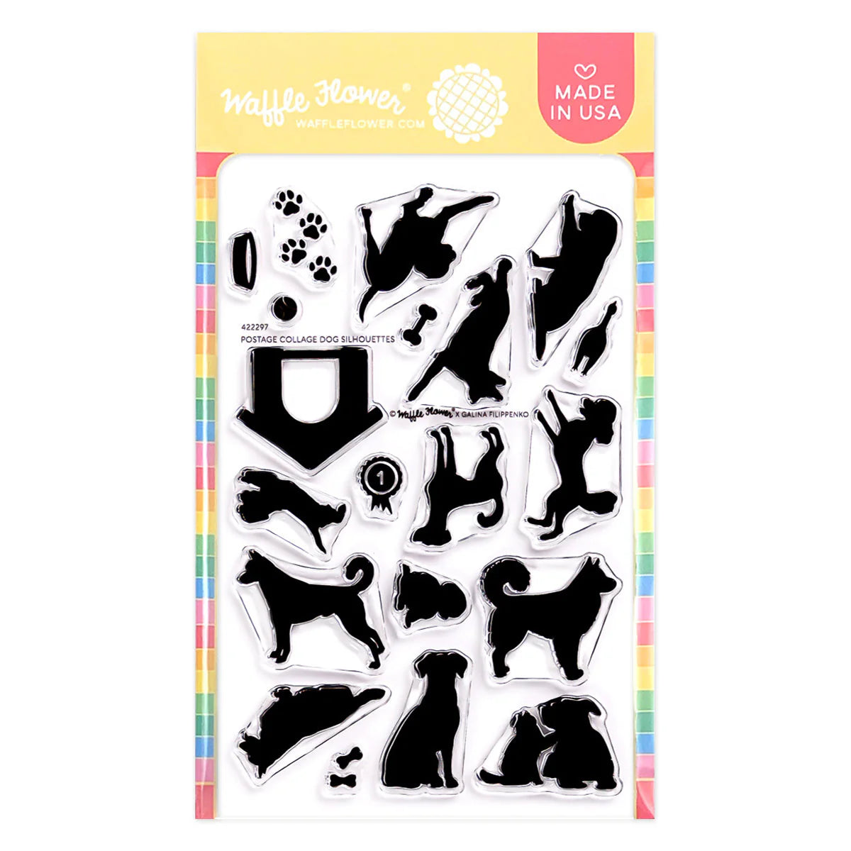 Waffle Flower Postage Collage Dog Silhouette Stamp Set