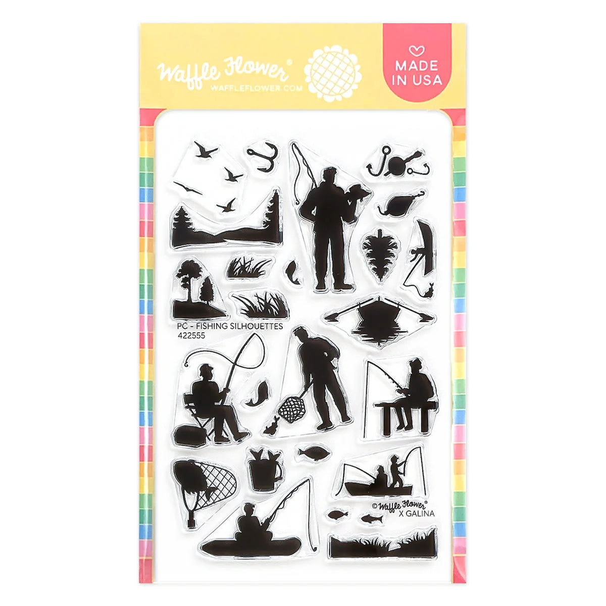Waffle Flower Postage Collage Fishing Silhouette Stamp Set