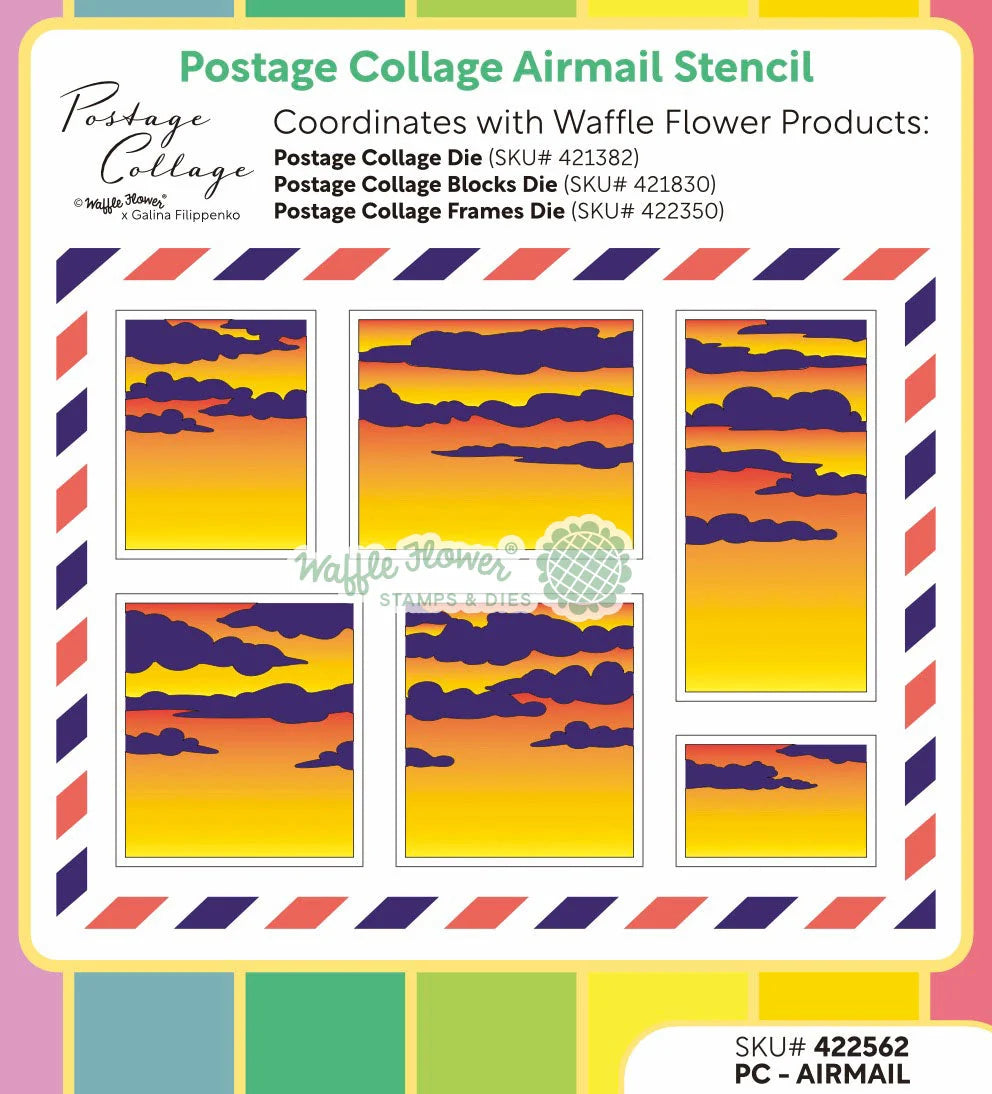 Waffle Flower Postage Collage A2 Airmail Stencil