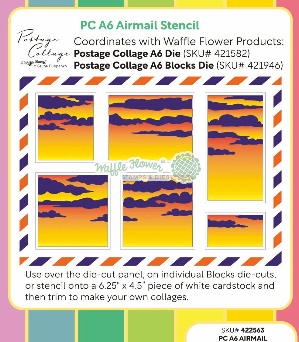 Waffle Flower Postage Collage A6 Airmail Stencil