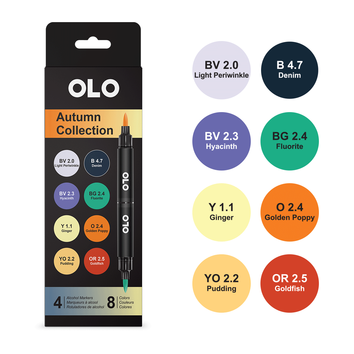 OLO Alcohol Markers Autumn Collection - 4 Markers/8 Colors