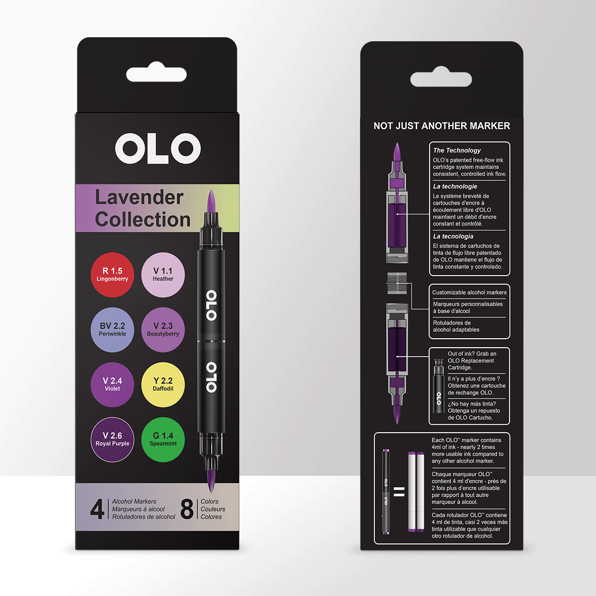 OLO Alcohol Markers Lavender Collection - 4 Markers/8 Colors