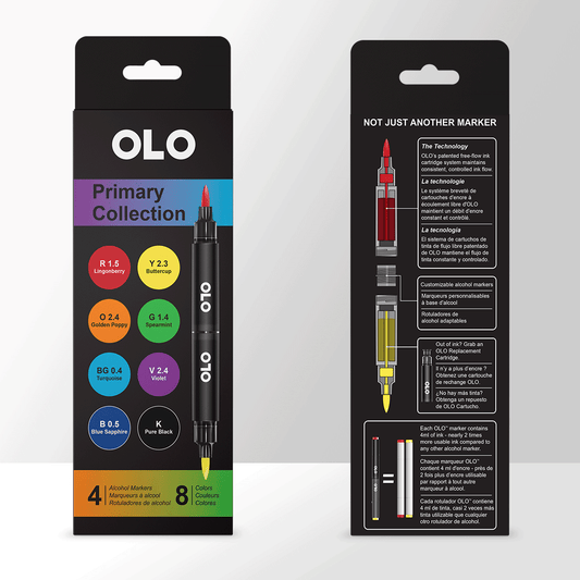 OLO Alcohol Markers Primary Collection - 4 Markers/8 Colors