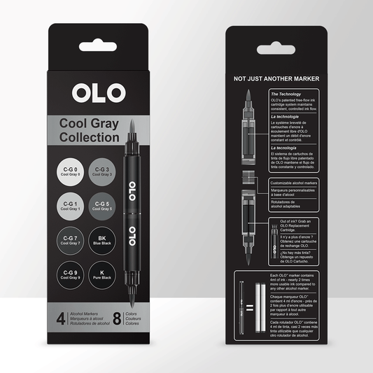 OLO Alcohol Markers Cool Gray Collection - 4 Markers/8 Colors