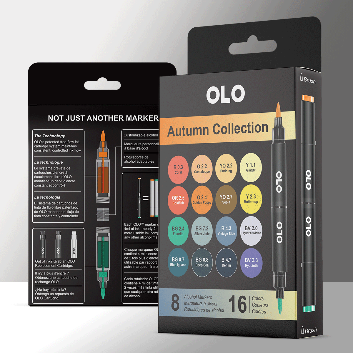 OLO Alcohol Markers Autumn Collection - 8 Markers/16 Colors