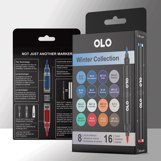 OLO Alcohol Markers Winter Collection - 8 Markers/16 Colors
