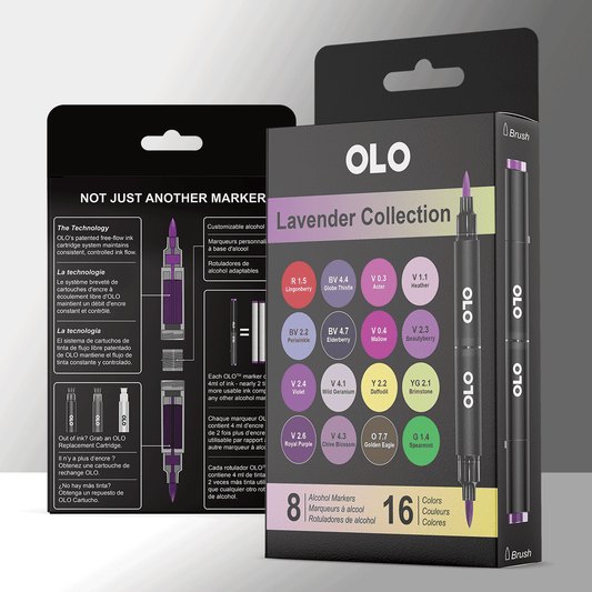 OLO Alcohol Markers Lavender Collection - 8 Markers/16 Colors