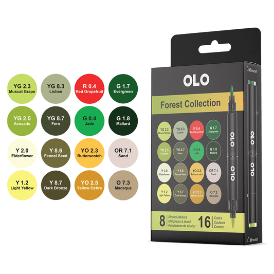 OLO Alcohol Markers Forest Collection - 8 Markers/16 Colors