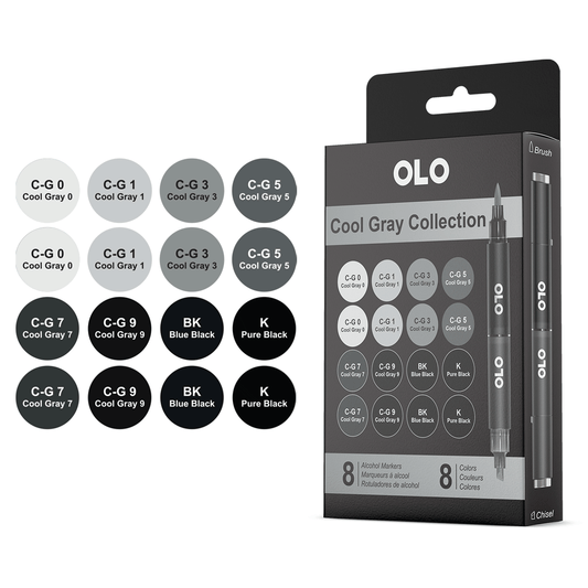 OLO Alcohol Markers Cool Gray Collection - 8 Markers/16 Colors