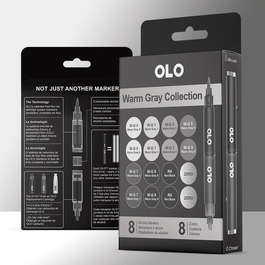 OLO Alcohol Markers Warm Gray Collection - 8 Markers/16 Colors