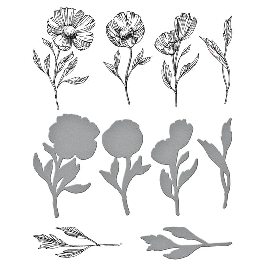 Spellbinders BetterPress Flower Stems Plate & Die Set (Pressed Posies)