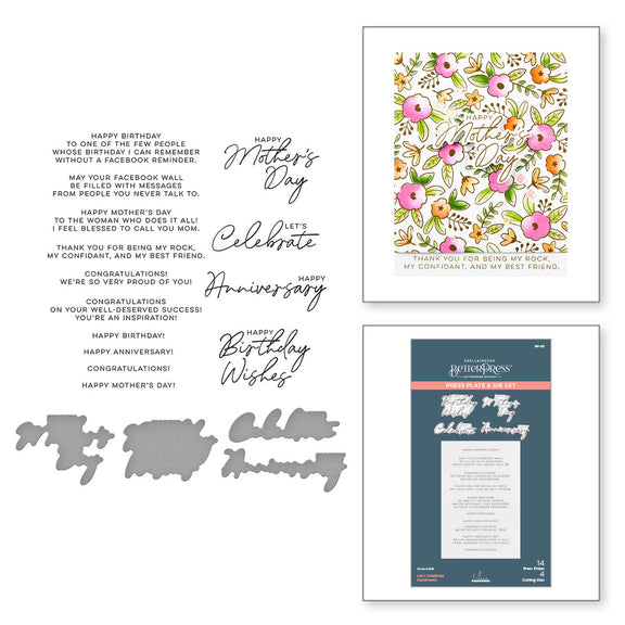 Spellbinders Let's Celebrate Sentiments BetterPress Plate & Die Set