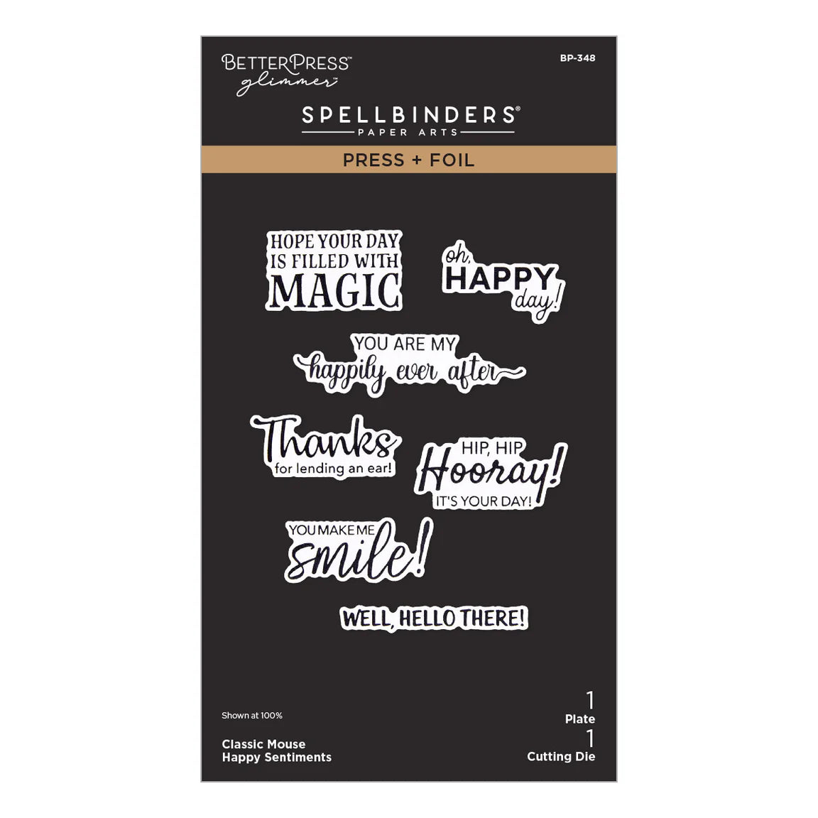 Spellbinders Classic Mouse Happy Sentients Press + Foil Plate and Die Set