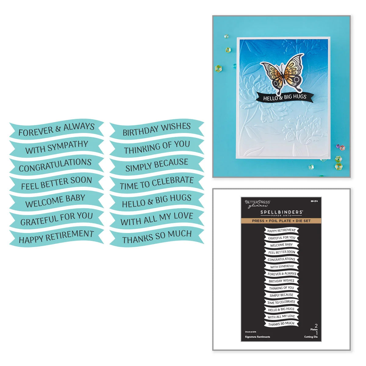 Spellbinders Signature Sentiments Press/Foil Plate/Die Set