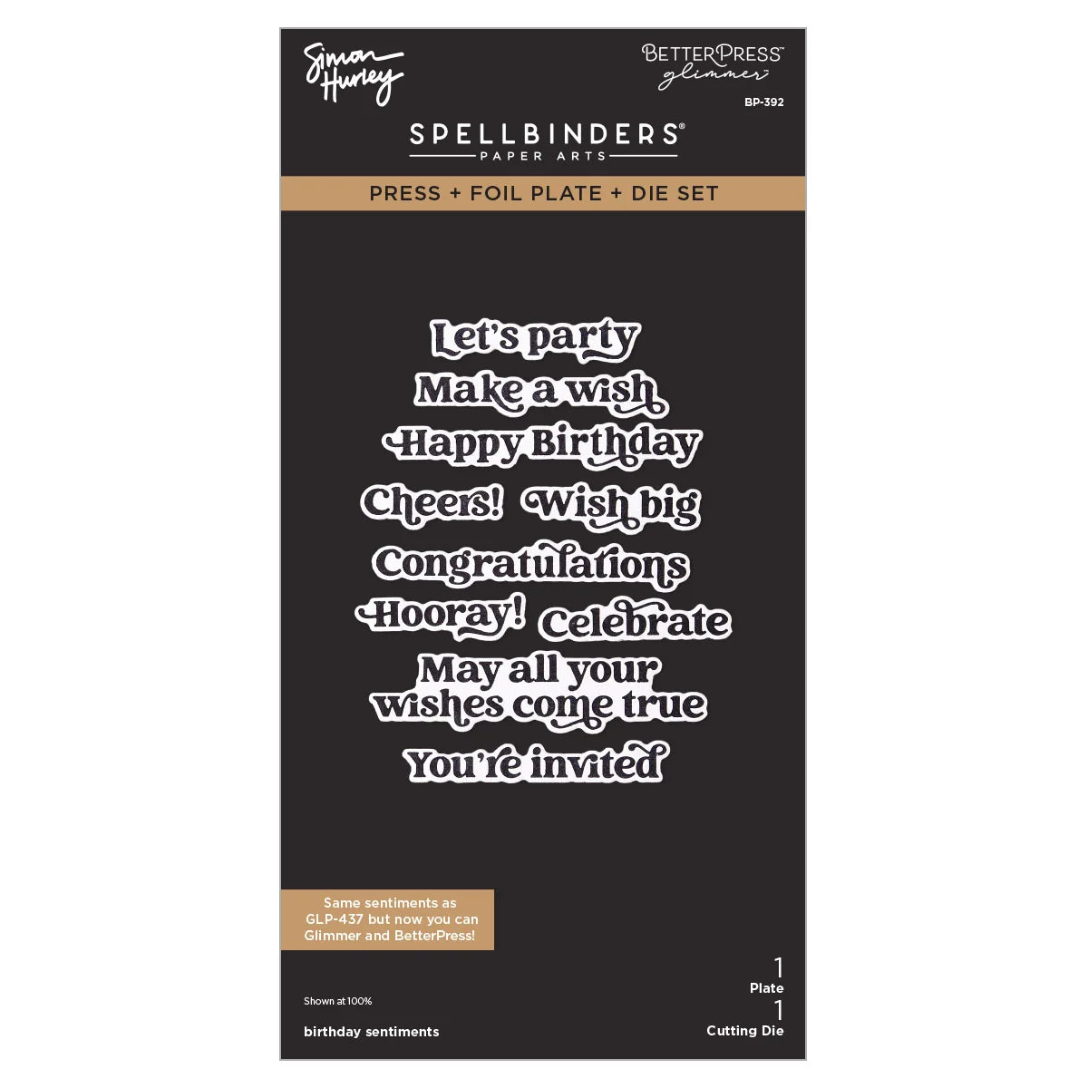 Spellbinders birthday sentiments Press/Foil Plate/Die Set by Simon Hurley