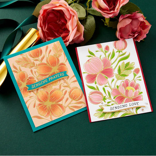 Spellbinders Glimmering Peonies Glimmer and Stencil Bundle