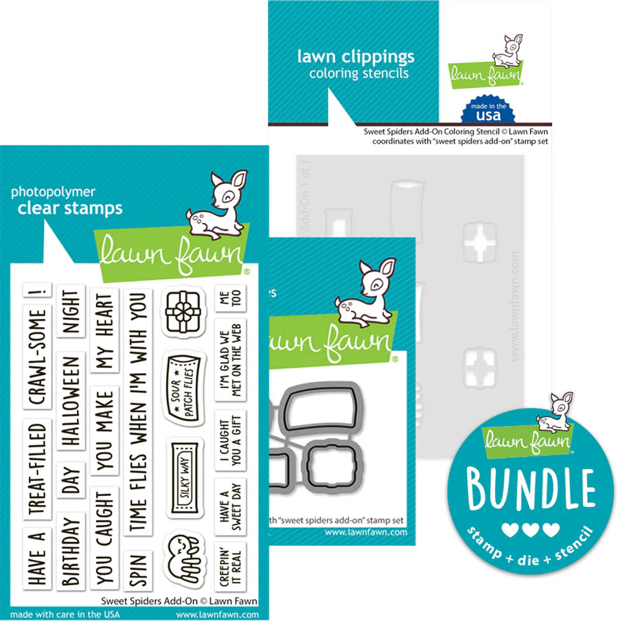 Lawn Fawn Sweet Spiders Add-On Stamp, Die and Coloring Stencils Bundle